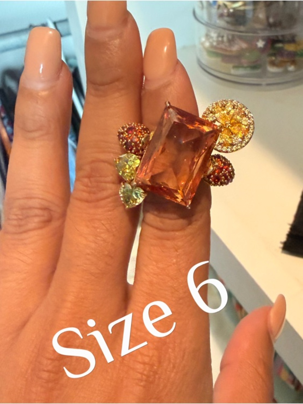 Kate spade Elegant Multicolor Cocktail Ring with Large Amber Centerstone - Size
